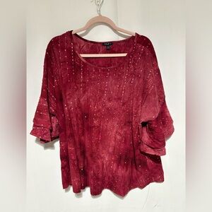 Plus size 2X Red Sequined top by Sami & Jo Amazing Tiered Sleeves